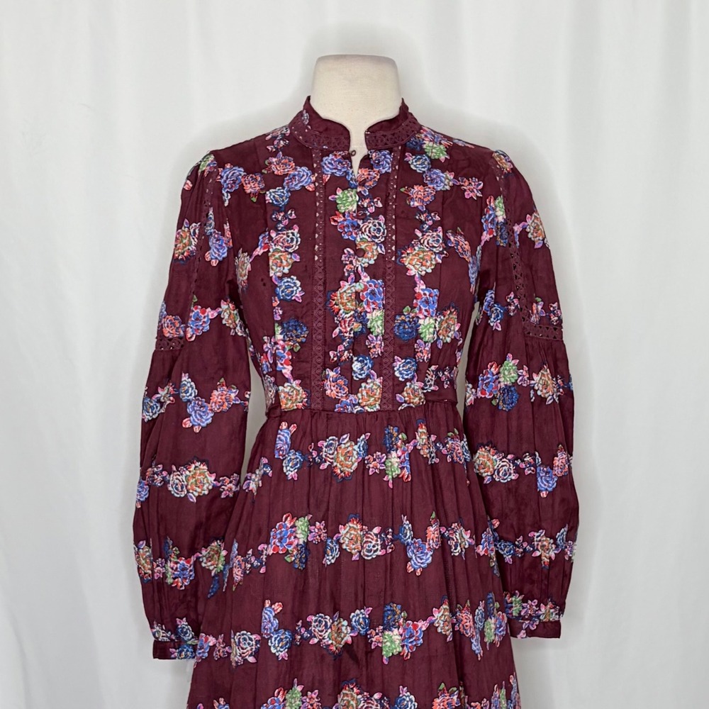 BY ANTHROPOLOGIE Mini Tunic Long Sleeve Dress Floral Lace Trims Purple X-Small - Picture 4 of 15